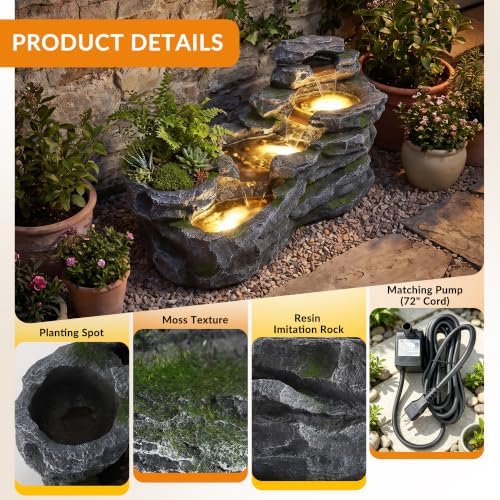 TITIMO 36.6" L Outdoor Water Fountain, 4-Tier Garden Fountain w/LED Lights - Image 6