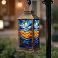 Solar Lantern Outdoor Waterproof Stained Glass Abstract Ocean Waves Sun Vibrant Colors Garden Decor LED Hanging Solar Lights Tabletop Lamp Gifts for Women Mom Outside Yard Patio Porch by DERUINVAIO