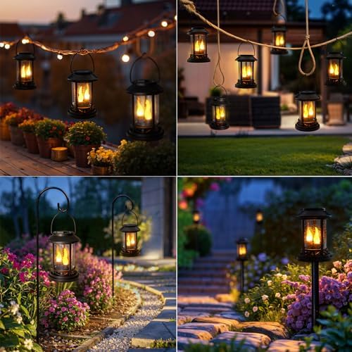 Beautyard 6 Packs Outdoor Solar Candles Lights Flickering Decorative Lantern Stake Lighting for Garden, Backyard, Lawn, Pathway, Patio Accessories and Decor ( Small 6 Pack , Black )… - Image 2