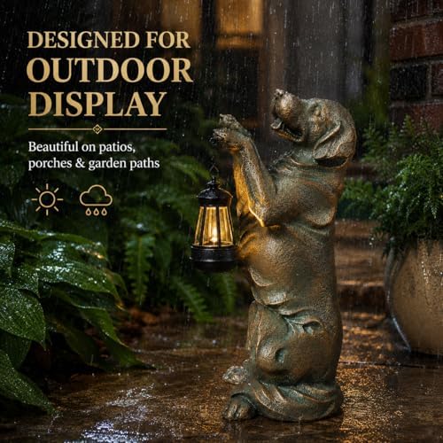 Solar Garden Statue Outdoor Decor 17.5 In Golden Retriever Dog with Lantern - Image 2