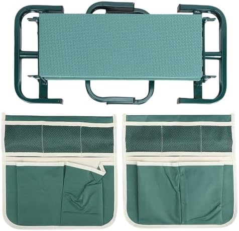 Garden Kneeler Seat with Tool Pouches, Foldable Gardening Stool Bench for Kneeling and Sitting, Adjustable Height Garden Stool for Planting (Green) - Image 6