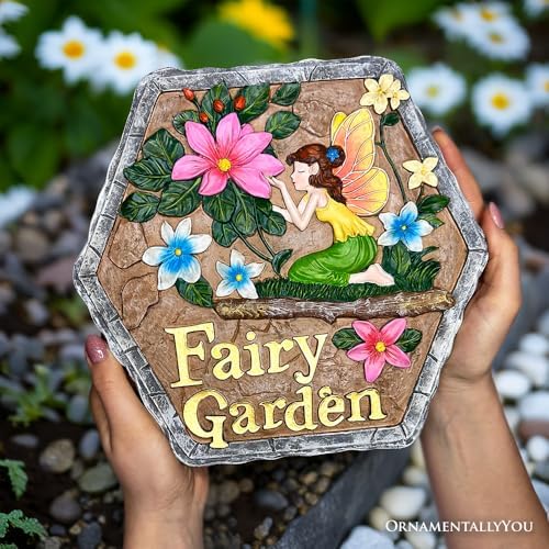 OrnamentallyYou Fairy Kisses and Flowers Garden Stepping Stone, 9.5" Outdoor Decoration Statue - Image 3