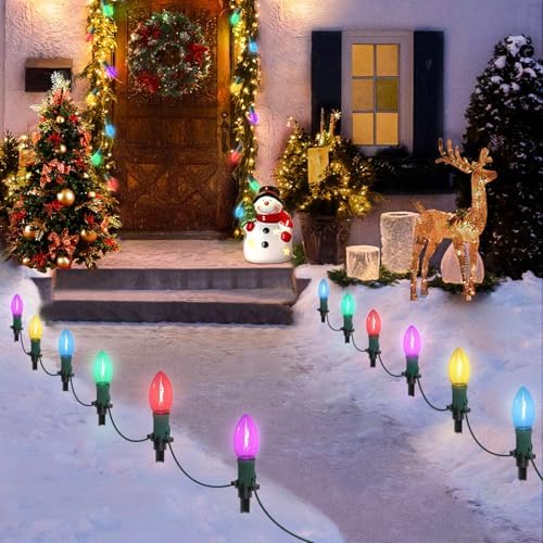 USOKYO 45Ft C9 Led Christmas Pathway Lights Outdoor, 30 Multicolor Bulbs Waterproof Connectable Christmas Walkway Lights with Stakes for Yard Lawn Sidewalk Driveway Decorations by USOKYO