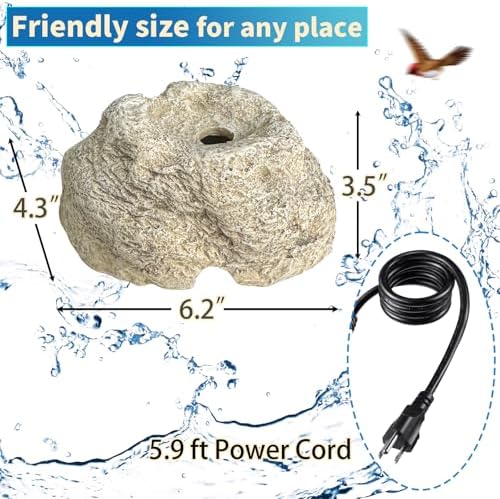 SAC SMARTEN ARTS Fountain for Bird Baths for Bird Bath Fountain with 7.5W Water Pump Resin Granite Rock Water Feature for Garden Patio Lawn Hummingbird Birdbath Fish Tank and Aquariums - Image 2