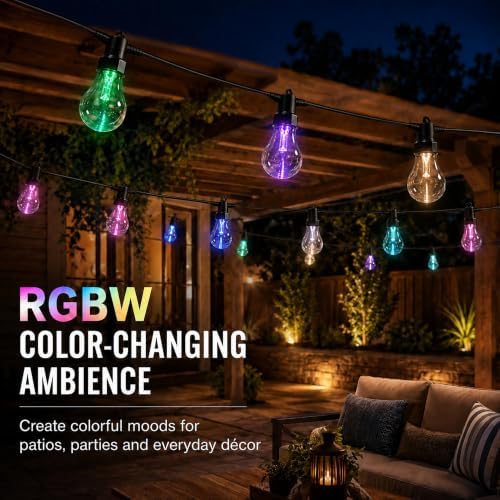 Outdoor Lights 50FT, RGBW Patio String Lights with App and Remote for Deck - Image 2
