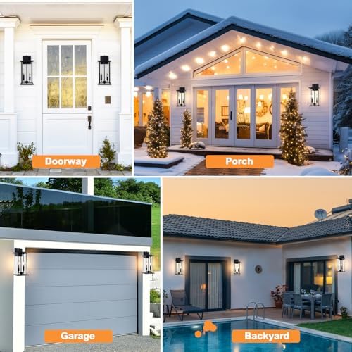 16in 2-Light Black Outdoor Wall Lights Dusk to Dawn Porch Light - Image 6