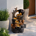 3-Tier Outdoor Water Fountain, Resin Squirrel Bird Decor with LED - Image 7