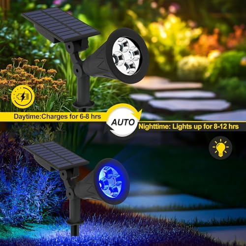 T-SUN Blue Solar Spot Lights Outdoor Waterproof, Solar Spotlights, 2 Pack - Image 4