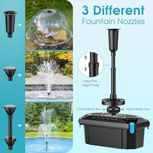 POPOSOAP Pond Filter with Fountain Kits, 660GPH Pond Pump Filter Built-in RGB LED Lights with Remote Controller, Pond Filters for Outdoor Ponds Clean, Clear and Water Features P2326D - Image 5
