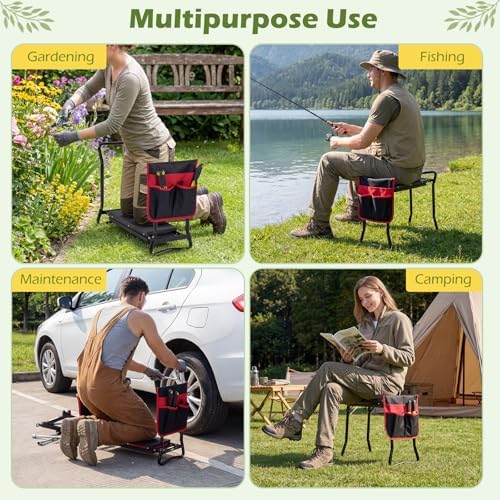 Goplus Garden Kneeler and Seat, Heavy-Duty Garden Bench w/Large Tool Pouch, Widen EVA Foam Kneeling Pad, Portable Gardening Helper for Women Men Seniors, Foldable Garden Stool for Kneeling & Sitting - Image 7
