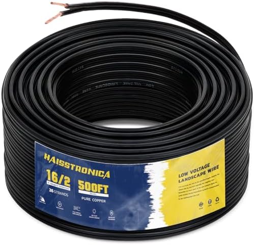 haisstronica 16/2 Low Voltage Landscape Wire 500ft - Copper Direct Burial Waterproof Cable for Landscape Lighting, Outoor Pathway Lights & Garden LED,UL Listed,UV Resistant by HAISSTRONICA