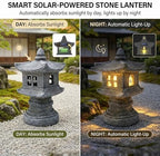 Pagoda Garden Statue, Japanese Pagoda Lantern Solar Garden Statue - Waterproof Resin Outdoor Lawn & Patio Decor (Gray) - Image 3