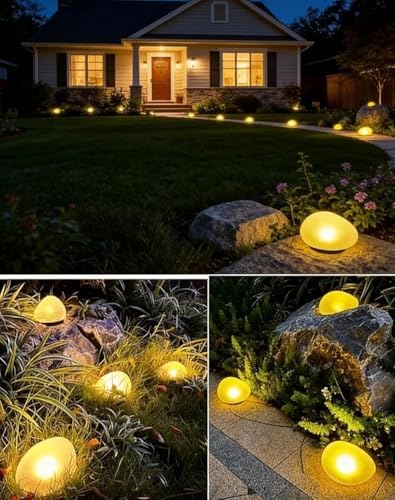 Solar Glass Garden Pebbles,Solar Pebble Lights Outdoor,Pebble Shape Decorative Rock Lights Waterproof Solar,Glowing Cobblestone Stones for Outdoor Landscape Lighting,for Pathway,Yard Decor (Cold) - Image 5