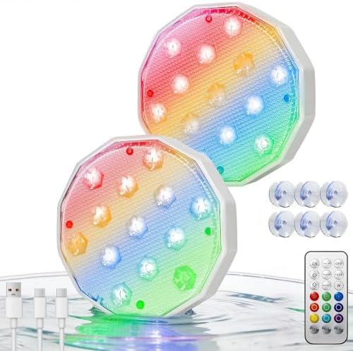 Ollny Pool Lights with Remote, Rechargeable Submersible LED Lights 3000mAh Battery, 16 Colors Changing IP67 Waterproof LED Puck Lights for Above Ground Pools, Inground Pool, Ponds, Hot Tubs 2 Pack by Ollny