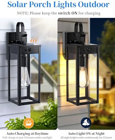 17" Solar Porch Lights Outdoor, with Motion Sensor, 2 Packs, Black - Image 2