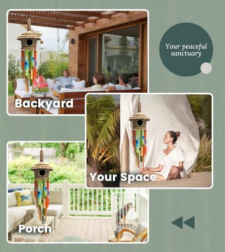 Nalulu House Bamboo Wind Chimes - Outside Outdoor Wooden Windchimes with Birdhouse, Handcrafted with Calming Deep Tones, Perfect Home Decor or Gift for Him and Her - Image 3