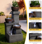 Outdoor Water Fountain with LED Lights, 24" Tall 4-Tier Cascading Waterfall Fountain for Patio Garden Yard Porch Backyard, Resin Outdoor Water Feature Decor - Image 5