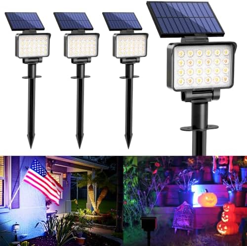 Solar Spot Lights Outdoor Waterproof, 4 Packs, RGB by COOZAMING