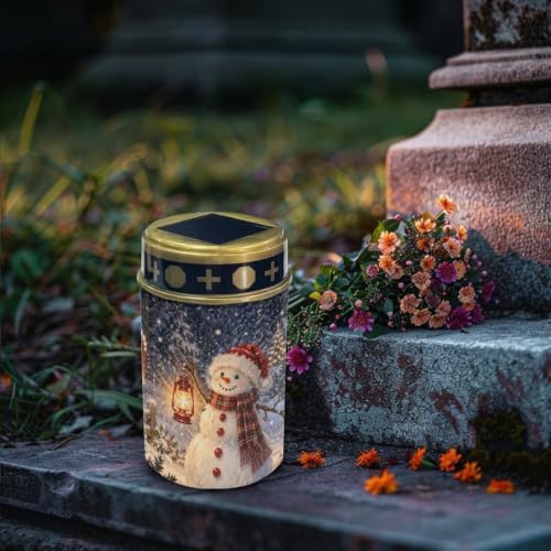 Poceacles Solar Lights Outdoor Solar Powered Outdoor Cemetery Stake Candle Grave Lamp Waterproof Grave Flameless Candle for Christmas Decor, Snowman Night Scene Print, 6 Piece - Image 3