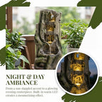 23.62 Inch Outdoor Water Fountain, Tree Stump Resin Cascading Water Feature with Warm LED Lights, Quiet Pump for Patio Garden Porch - Image 3