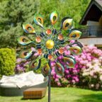 DIBIEECN Metal Outdoor Wind Spinners for Yard and Garden, Peacock, 78 Inch - Image 2