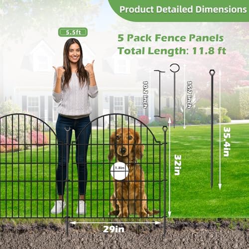 5 Panels No Dig Decorative Garden Fence with Gate, 32in (H) x11.8ft (L) - Image 2