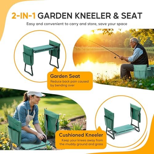 Garden Kneeler and Seat, Foldable Kneeling Stool with Thicker EVA Foam Pad, Heavy Duty Bench with Tool Pouch, Gifts for Outdoor Gardening, Fishing, Green, Arbor Day Gift - Image 7