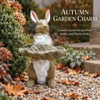 Garden Statues Bunny Sulpture with Leaf-Shaped Tray Fall Decor 22.44 Inch - Image 4