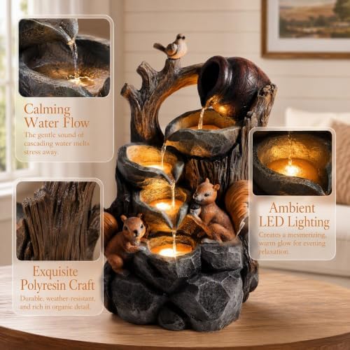 30" Tree Stump Water Fountain with LED Lights, Outdoor Garden Decor - Image 4