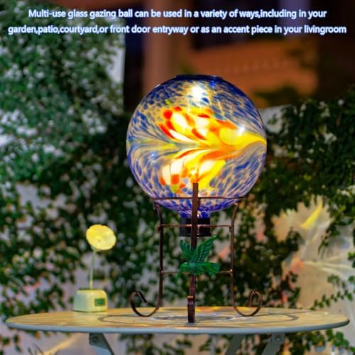 10" Diameter Solar Gazing Ball with Hummingbird Metal Stand (Blue) - Image 6