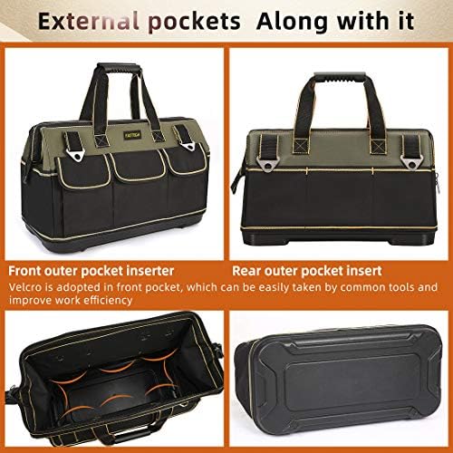 FASTECH 20-inch Wide Mouth Tool Bag with Water Proof Molded Base，Wide Mouth Tool Tote Bag,Waterproof Tool Organizer Bag for Men with Adjustable Shoulder Strap (20 inch) - Image 2