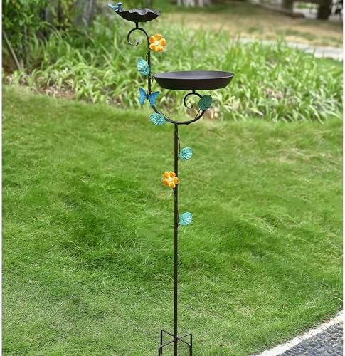 Free Standing Bird Baths for Outdoors, 58" H Decorative Bird Bath Feeder Combo with Metal Stake, Upgraded 5 Spikes Detachable Antique Birdbaths for Garden Patio Yard Lawn (Butterfly) - Image 2