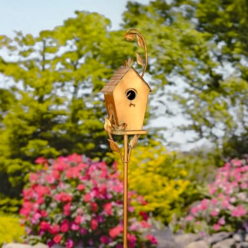 Copper Colored Fancy Design Birdhouse Garden Stakes (Stretched Classic House Shape) - Image 2