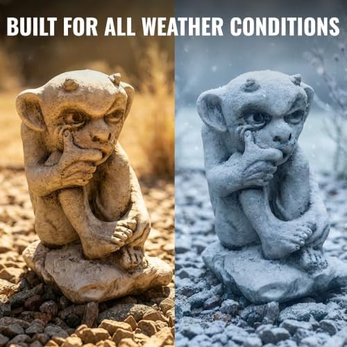 OLOMA Thinking Gargoyle Concrete Garden Statue Outdoor Gothic Decor Handcrafted Stone Fantasy Creature Sculpture Lawn Yard Patio Porch Courtyard Landscape Ornament Cement Beast Garden Accent - Image 6