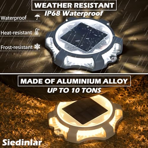 SIEDiNLAR Solar Deck Lights Outdoor 2 Modes LED, 8 Pack White/Warm Lighting - Image 3