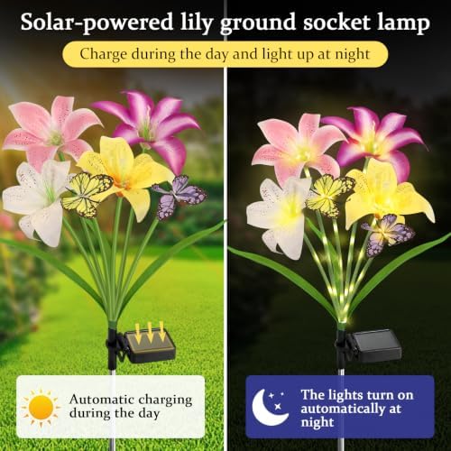 4 Pack Lily Solar Path Lights, IP65 Waterproof (Multicolor butterfily) - Image 3