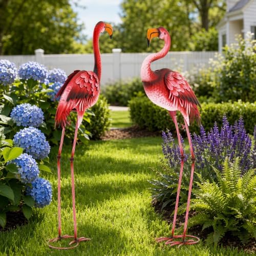 37.2" Handmade Metal Flamingo Statue, Yard Decor with Ground Stakes - Image 3