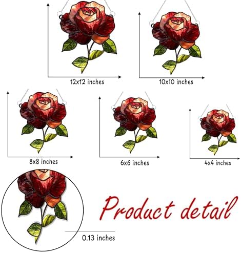 Crimson Rose Flower Acrylic Suncatcher Size 10 inches, Flower Sun Catchers for Window Hanging, Stained Glass Effect Garden Decor, Gift for Mother's Day, Mom, Grandma, Wife, Women - Image 3