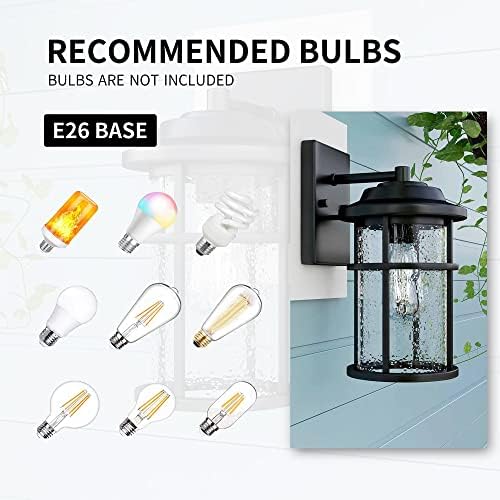 Outdoor Lights for House, Exterior Light Fixture, Waterproof Outdoor Wall Sconce Lights, Anti-Rust Black Wall Mount Lighting with Seeded Glass Shade, E26 Socket Lantern for Outside, Front Porch, Patio - Image 6