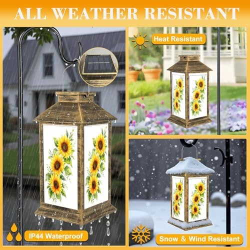 Solar Lantern Outdoor Waterproof Sunflowers Bouquet Watercolor Hand Painted Garden Decor LED Hanging Solar Lights Tabletop Lamp Gifts for Women Mom Outside Yard Patio Porch - Image 3
