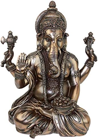 Design Toscano Sitting Ganesha Hindu Elephant Man Indian-Style Statue Figurine, 8 inches wide, 11 inches tall, Cast Stone Resin, Bronze Finish by DesignToscano