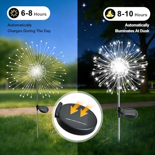 Solar Garden Lights Outdoor, 6 Pack 120 LED Twinkling Firework Lights Decorative with 2 Modes, Outdoor Waterproof Solar Starburst Light for Yard Pathway Planter Patio Decor, White - Image 2