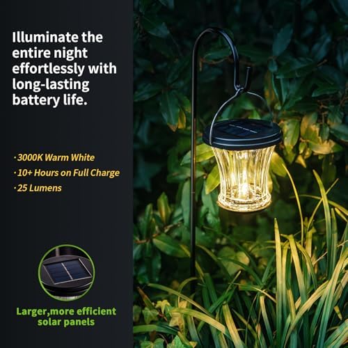 Glass Solar Lantern Outdoor, Waterproof Hanging Solar Lights for Outside with Modular Design, 3000K LED, Auto On/Off Table Lamp for Garden Patio Yard Fence Wall Decorative, Warm White(4 Pack) - Image 3
