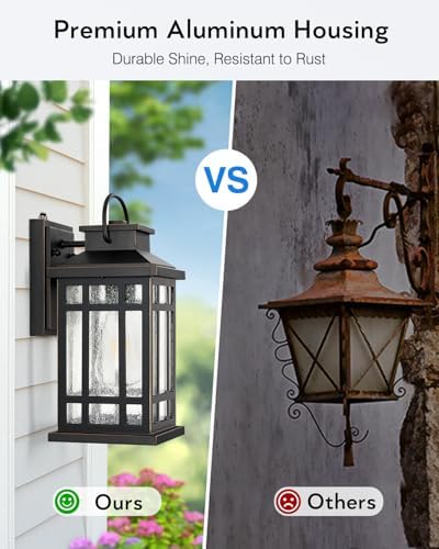 Dusk to Dawn Outdoor Lighting, Black 2 Pack Outside Lights for House with Gold Trim, Modern Exterior Light Fixtures, Outdoor Wall Lanterns for Porch, Garage, Doorway, Anti-Rust, Waterproof - Image 4
