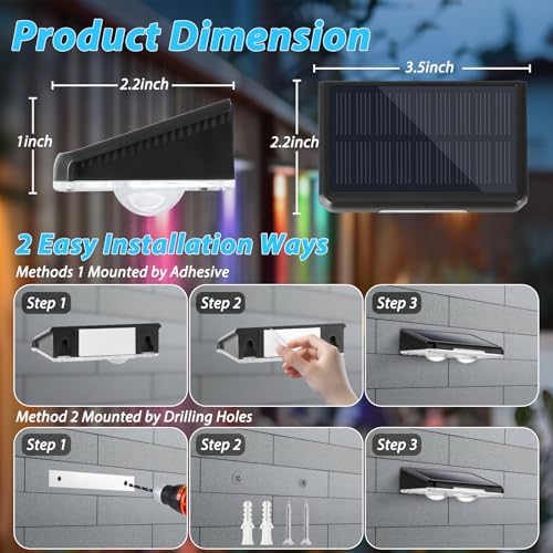 Brightever Solar Fence Lights Black 12-Pack, Color Changing & 7 Fixed Color - Image 5