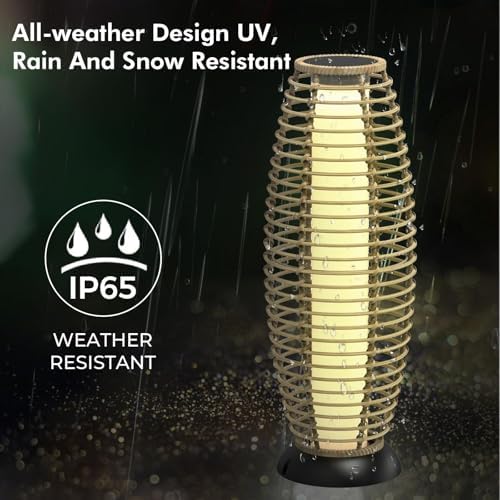 Solar Yard Outdoor Floor Lamp Patio Lights Solar Powered Lantern Weather-Resistant Wicker Deck Lights, Lamp Large for Garden (Austin Natural Brown) - Image 5