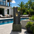 39" Outdoor Water Fountain, 3-Tier Resin Cascading Feature with LED by GREHOME