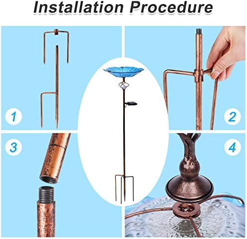 Homight Solar Glass Blue Bird Bath Garden Outdoor Birdbath with Metal Stake - Image 6