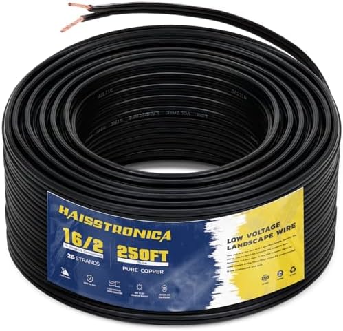 haisstronica 16/2 Low Voltage Landscape Wire 250ft - Copper Direct Burial Waterproof Cable for Landscape Lighting, Outoor Pathway Lights & Garden LED,UL Listed,UV Resistant by HAISSTRONICA