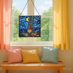 Starry Night Gnome Stained Glass Suncatcher – Square Hanging Window Panel for Home or Greenhouse – Whimsical Glass Art Gift for Garden Lovers, Christmas, Halloween, Father Days YZdsYX - Image 5